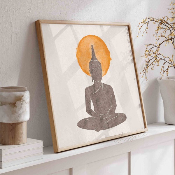 Buddha Statue, Yoga Print, Printable Wall Art, Minimalist Poster, Yoga Home Decor, Buddha Wall Art Print, Boho Wall Art, Boho Sun Home Decor