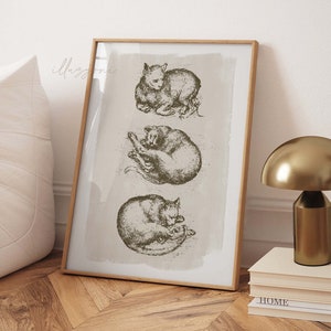 Schlafende Katze Skizze, Leonardo Da Vinci Poster, druckbare Wandkunst, Vintage Da Vinci Druck, Da Vinci Druck, Tierdruck, abstrakte Katzenskizze
