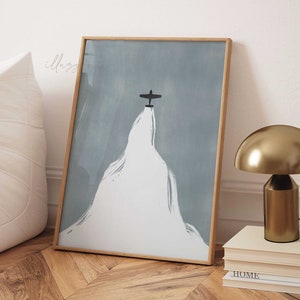 Abstract Plane Poster, Printable Wall Art, Transportation Painting, Boho Home Decor, One Line Sketch, Minimal Aviation Art, Aircraft Drawing