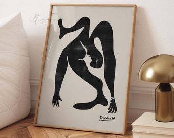Picasso Acrobat Poster, afdrukbare muurkunst, moderne muurgalerij, zwart-wit, abstracte tentoonstelling print, minimalistisch, neutraal, Boho Home Decor