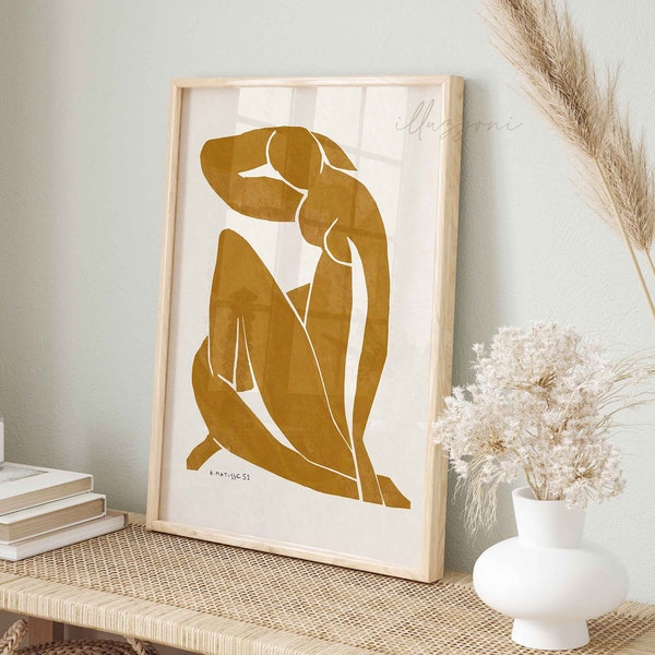 Henri Matisse Print, Printable Wall Art, Abstract Art Print, Nude Female Print, Nu Bleu Art, Minimal Wall Art, Digital Print, Woman Line Art