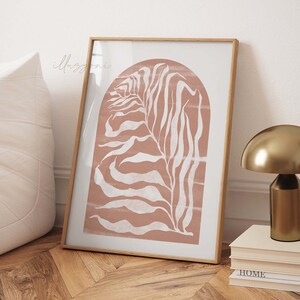 Mid Century Skizze, botanische Blatt Zeichnung, druckbare Wandkunst, minimale Malerei, Boho Home Decor, Boho Print, digitales Boho Poster, rosa