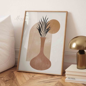 Boho Botanical Leaf Print, Printable Wall Art, Mid Century Art, Terracotta Home Decor, Abstract Wall Print, Orange Sun Print, Bohemian Print