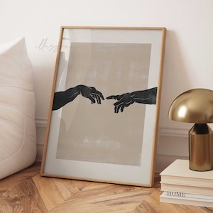 The Creation Of Adam Hands, Printable Wall Art, Michelangelo Painting, Boho Home Decor, Minimalist Abstract Silhouette, Modernist, Mythology