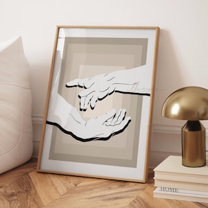 The Creation Of Adam, Printable Wall Art, Michelangelo Print, Silhouette Modern Decor, Mythology Hand, Michelangelo Hands, Living Room Decor