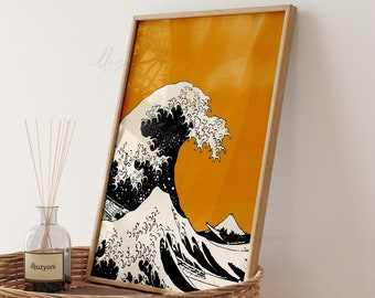 Japanese Exhibition Poster, Printable Wall Art, Orange Sunset, the