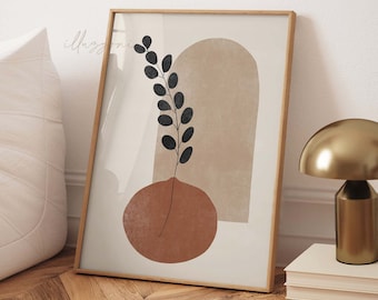 Boho Botanical Wall Art Print, Printable Wall Art, Modern Minimalist Wall Art, Terracotta Boho Wall Art, Abstract Wall Print, Boho Art Decor