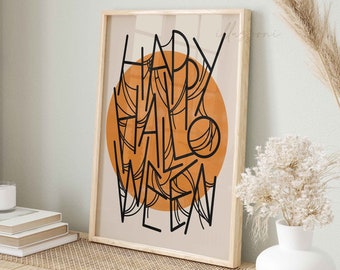 Happy Halloween Poster, Printable Wall Art, Pumpkin Decor, Living Room Decor, Halloween Print, Pumpkin Print, Digital Print, Boho Home Decor