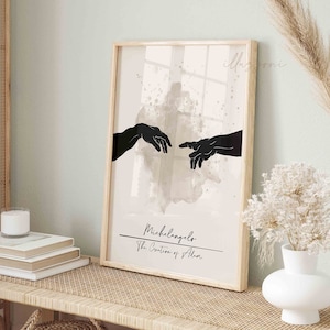 The Creation Of Adam, Printable Wall Art, Watercolor Michelangelo Poster, Living Room Decor, Mythology Greek Print, Abstract Hand Silhouette