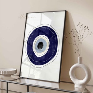 Evil Eye Wall Print, Traditional Blue Evil Eye, Printable Wall Art, Mid Century Print, Modern Print, Digital Print, Minimalist Boho Wall Art