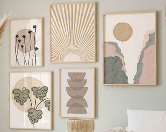 Dazzlewall 3Pcs Boho Berg Bloem Kunst Aan De Muur Foto's, Abstracte Bloemen Landschap Prints