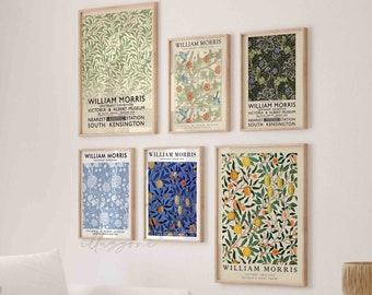 William Morris Print, Set of 6 Prints, Printable Wall Art, William Morris, Exhibition Poster, Flower Pattern, Floral Wall Art, Vintage Print
