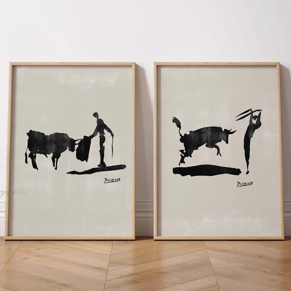 Picasso Bullfight Wall Art, Set of 2, Printable Wall Art, Picasso Print, Picasso Bullfight Poster, Picasso Sketch Poster Set, Picasso Poster