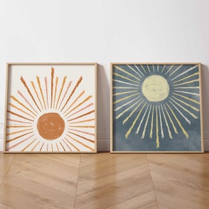 Sun and Moon, Set of 2 Prints, Printable Wall Art, One Line Sketch, Abstract, Boho Poster, Abstract Minimalist, Geometric Nursery Room Decor