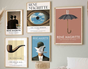 Rene Magritte Print, Set of 5 Prints, Printable Wall Art, Exhibition Poster, Magritte Art, Vintage Museum, Living Room Decor, Surrealist Art