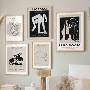 Abstract Picasso Set of 5 Prints, Printable Wall Art, Minimal, Exhibition Poster, Modern Living Room Art, Boho Home Drawing, One Line Sketch