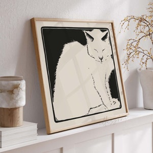 Abstract Cat Poster, Minimalist Art, Monochrome Wll Art, Relativity Print, Printable Wall Art, Interior Illusion, Exhibition Geometric Print
