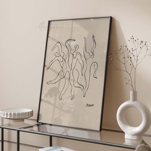 Figuras de dança de Picasso, esboço de uma linha, moderno, minimalista, pôster abstrato, exposição de museu, decoração de casa boho, impressão de sala de estar, boho
