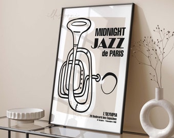 Jazz Music Poster, Printable Wall Art, Vintage Jazz Poster, Retro Concert Print, Piano Wall Art, Abstract Minimalist Print, One Line Drawing