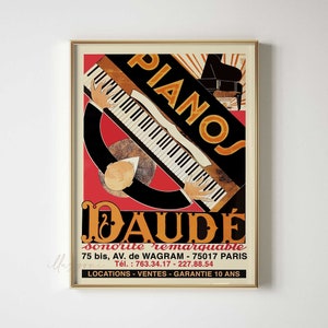 Vintage Piano Poster, Printable Wall Art, Paris Jazz Art, Retro Concert Poster, Living Room Decor, Abstract Minimalist Print, Festival Print