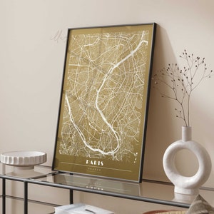 Parijs stadskaart poster, afdrukbare muurkunst, minimalistisch, Parijs thuiskaart, tentoonstelling poster, woonkamer decor, moderne muur kunst, kunst aan de muur van Parijs