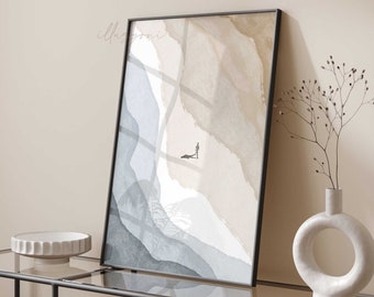 Boho Painting, Printable Wall Art, Mid Century, Mountain, Landscape Poster, People Print, Abstract Human Body, Earth Tones Print, Blue Ocean
