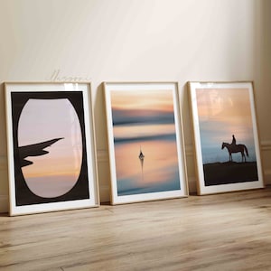 Boho Wall Art, Printable Set of 3, Bohemian Wall Art, Living Room Decor, Minimalist Poster, Sunset Print, Earth Tones, Terracotta Wall Print