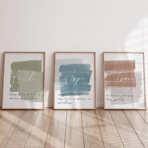 Faith Hope Love, Set of 3 Prints, Jeremiah John Bible Verse Wall Art, Christian Decor, Printable Wall Art, Watercolor Art, Living Room Decor
