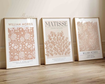 Flower Market Set of 3 Prints, William Morris, Matisse Poster, Exhibition Poster, Printable Wall Art, Botanical Modern Large Print, Boho Art