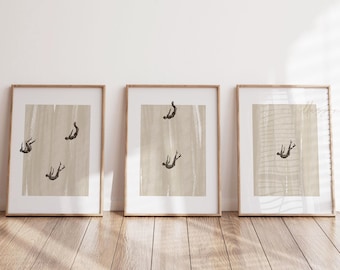 Falling People Set of 3 Prints, Printable Wall Art, Flying People, Abstract People, Female Print, Digital, Minimalist Art, Living Room Decor