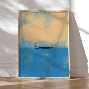 Abstrakt Blau, Kunst, Schwimmen Dekor, Boho Wohnkultur, Meereswellen, Retro Schwimmen, minimalistischen trendigen Druck, Aquarell, Wohnzimmer, Pool