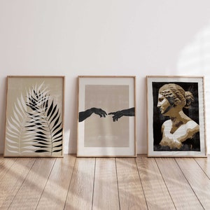 Greek Style Poster, Set Of 3, Aphrodite Wall Art, The Creation Of Adam Hands, Mythology Art Print, Botanical Wall Art Print, Rome Wall Print