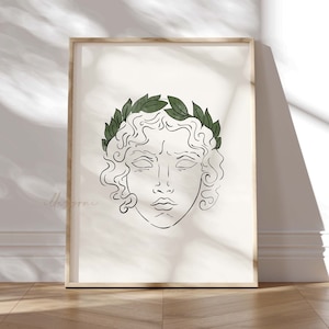 Greek Style Poster, Greek God Bust Statue, Printable Wall Art, Minimalist Art, Greek Symbols, Greek and Roman God Apollo Helios, Mandala Art