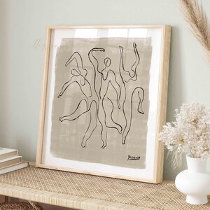 Pôster abstrato de Picasso, figuras de dança, arte de uma linha, desenho moderno, pôster de exposição, decoração de sala de estar, arte de parede Boho, pôster minimalista