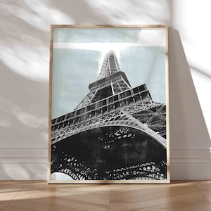Abstract Eiffel Tower Print, Printable Wall Art, Modern Paris Poster, France City Print, Living Room Decor, Boho Home Print, Blue Sky Sketch