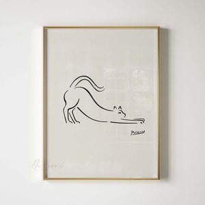 Abstract Picasso Cat Drawing, Printable Wall Art, Modern One Line Sketch, Pablo Picasso Animal Print, Minimal Nursery Print, Boho Home Decor
