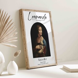 Leonardo da Vinci Poster, Printable Wall Art, Lady with an Ermine, Italian Renaissance Print, Abstract Woman Face Drawing, Exhibition Poster