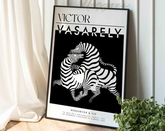 Abstract Zebra, Vintage Optical Art, Victor Vasarely Print, Printable Wall Art, Op Art, Exhibition Poster, Geometric Poster, Boho Home Decor