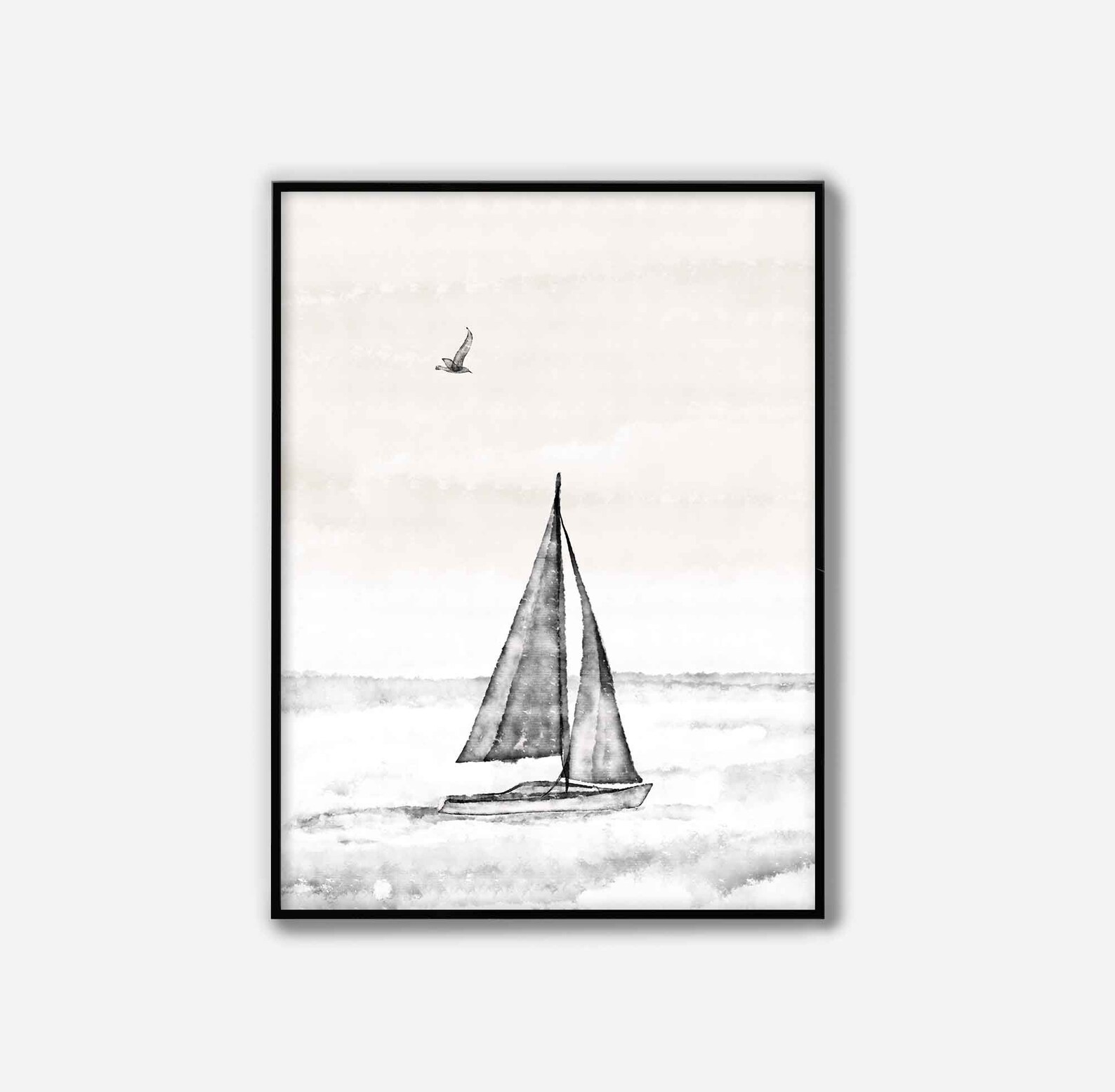 Sailboat Print Printable Wall Art Black and White Nautical Etsy