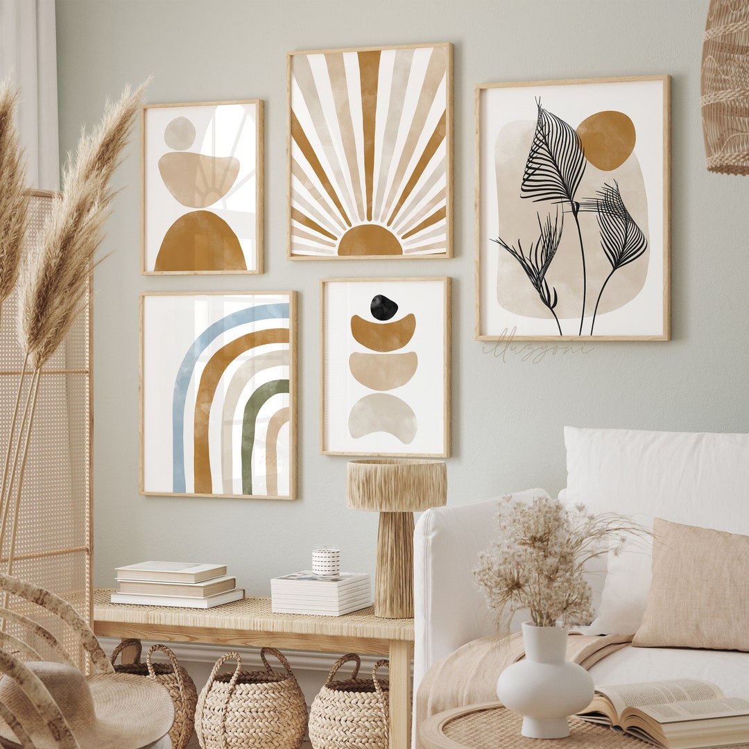 Boho Abstract Set of 5 Prints, Printable Wall Art, Boho Decor, Gallery ...