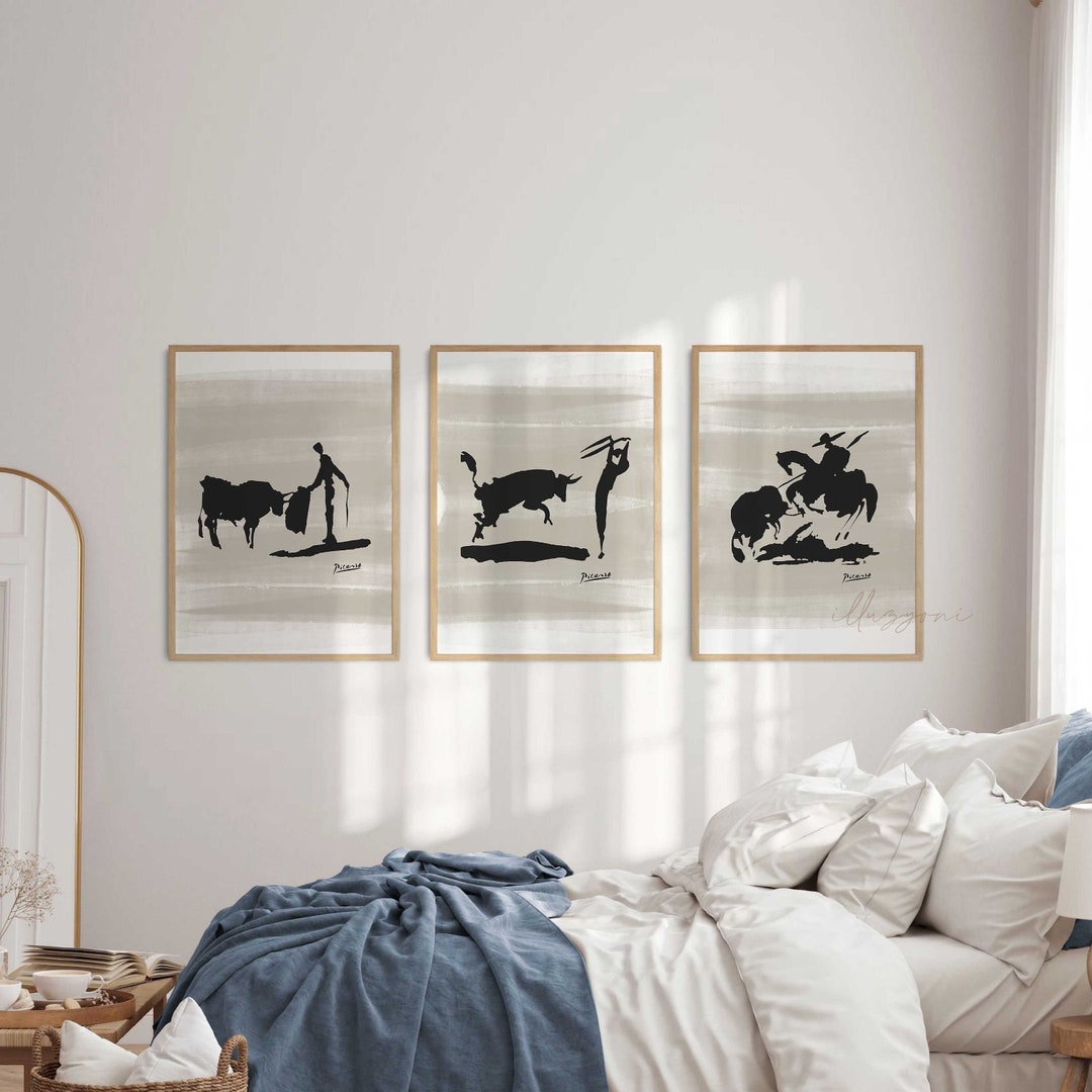 Set De 4 Affiches Picasso – Dessins De Corrida, Décor Minimaliste, Impressions D'art