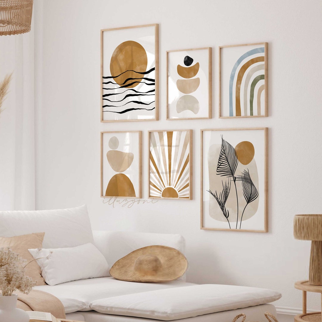 Boho Abstract Set of 6 Prints, Printable Wall Art, Boho Decor, Gallery ...