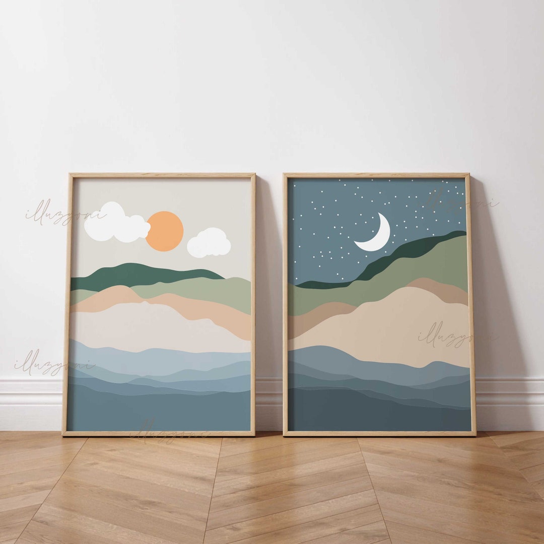Sun and Moon Set of 2 Prints, Boho Home Decor, Nursery Room Wall Art ...
