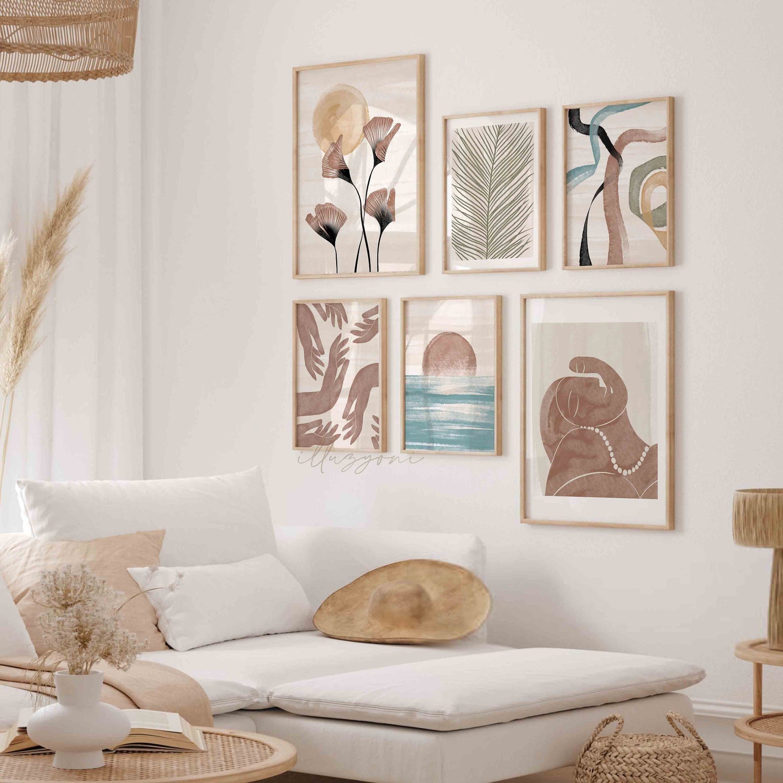 Boho Abstract Set of 6 Prints, Printable Wall Art, Boho Decor, Gallery ...
