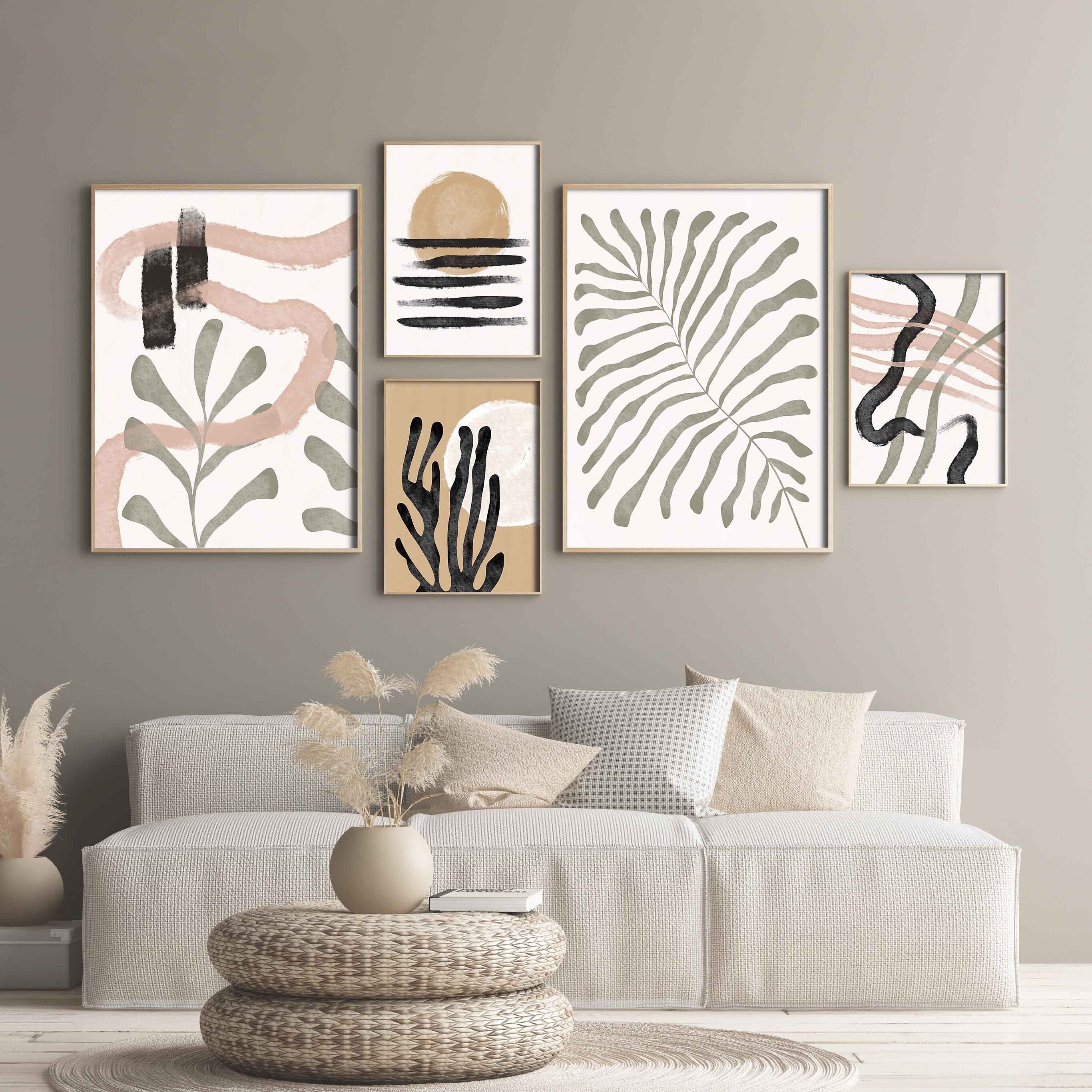 Boho Abstract Set of 5 Prints, Printable Wall Art, Boho Home Decor ...