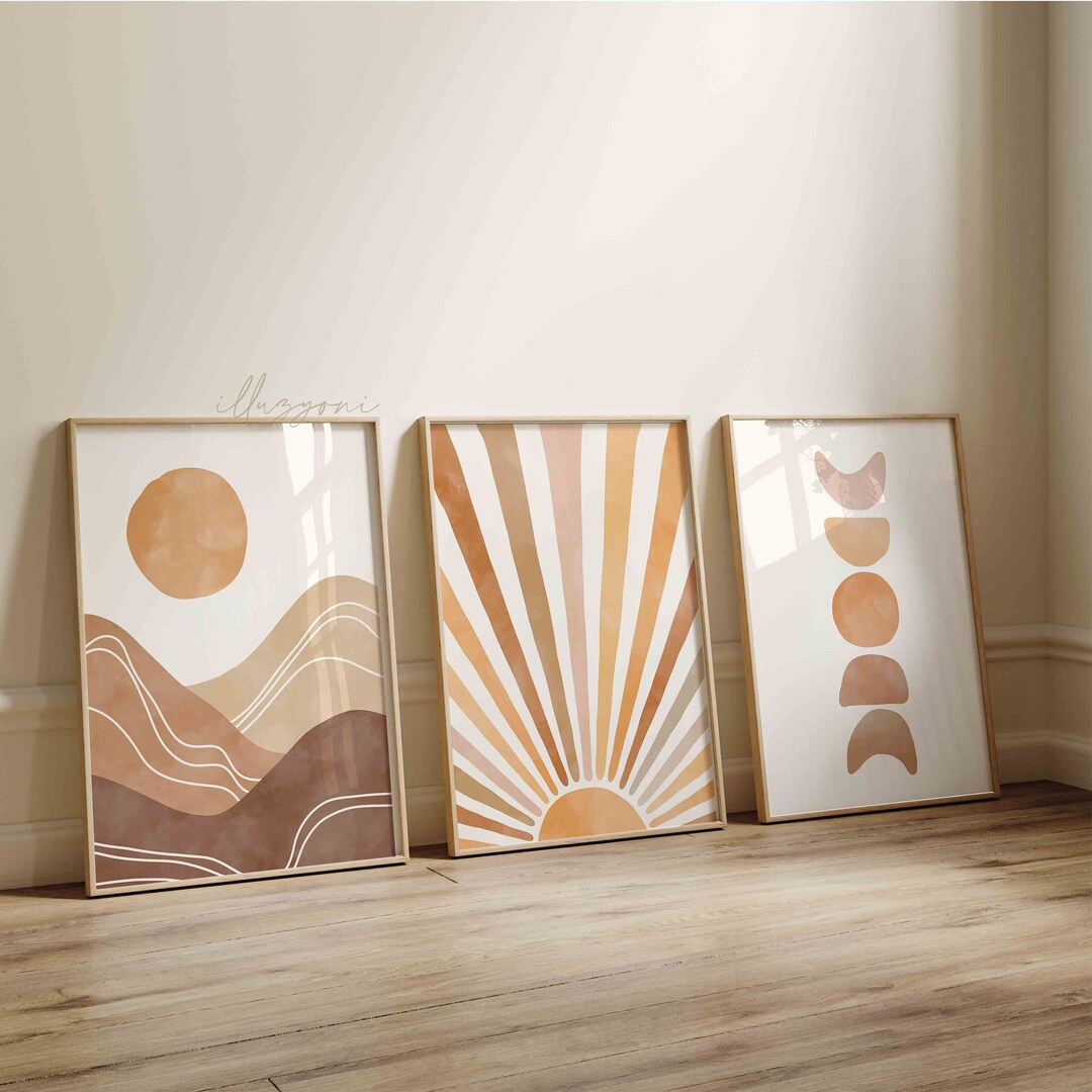 Boho Abstract Set of 3 Prints, Printable Wall Art, Boho Decor, Gallery ...