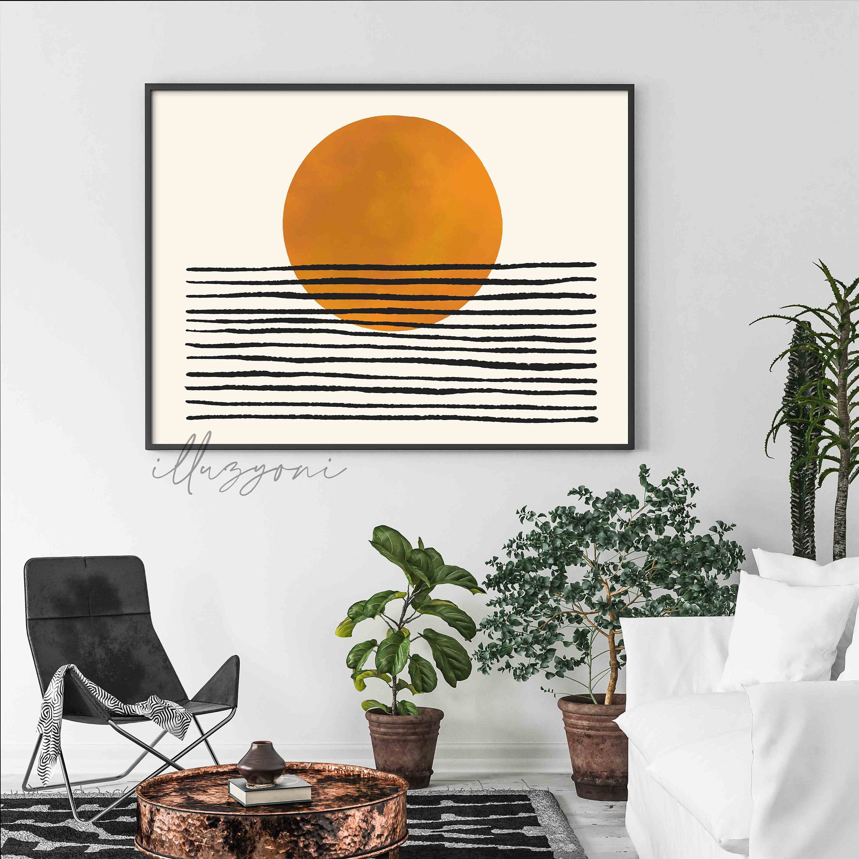 Abstract Sun Poster, Printable Wall Art, Mid Century, One Line Sketch ...