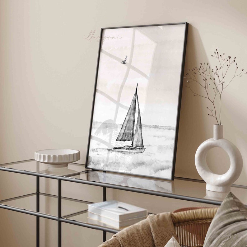 Sailboat Print, Printable Wall Art, Black and White, Nautical Wall Art ...