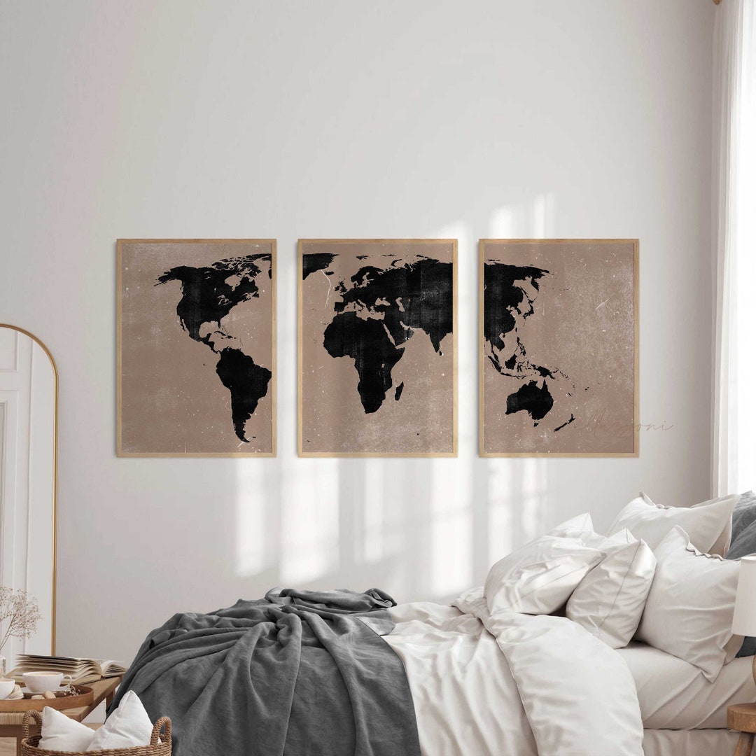 World Map Set of 3 Prints, Printable Wall Art, World Piece Wall Art ...