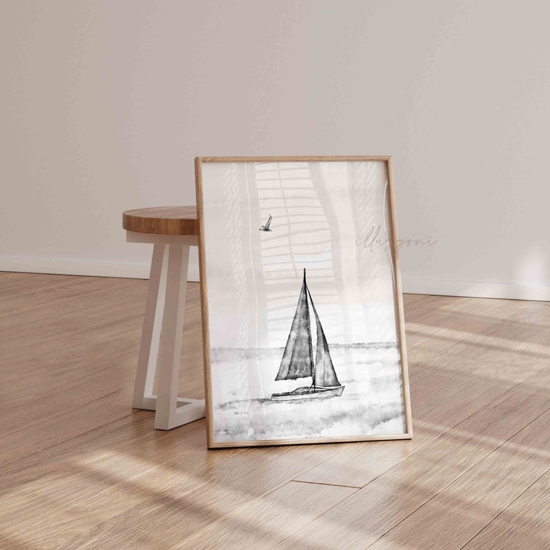 Sailboat Print, Printable Wall Art, Black and White, Nautical Wall Art ...